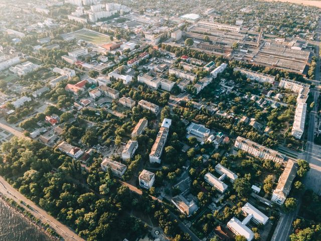 overhead view of a city’s neighborhood