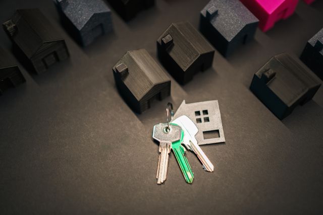 small house figurines and a set of keys